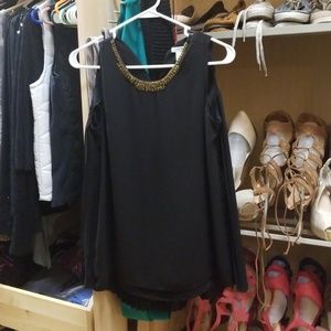 Cache Black sleeveless embellished blouse